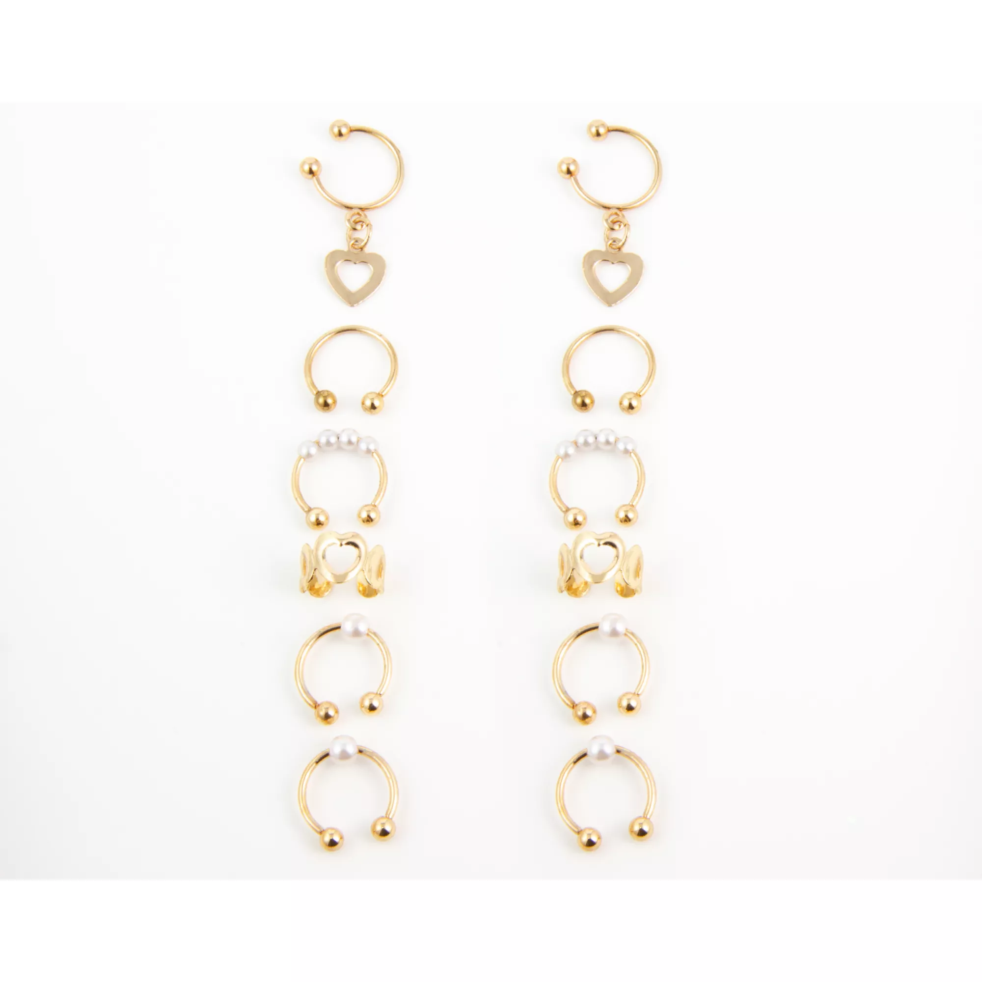 Multi-Pack Pearl-Effect Gold-Tone Ear Cuffs - 6 Pair