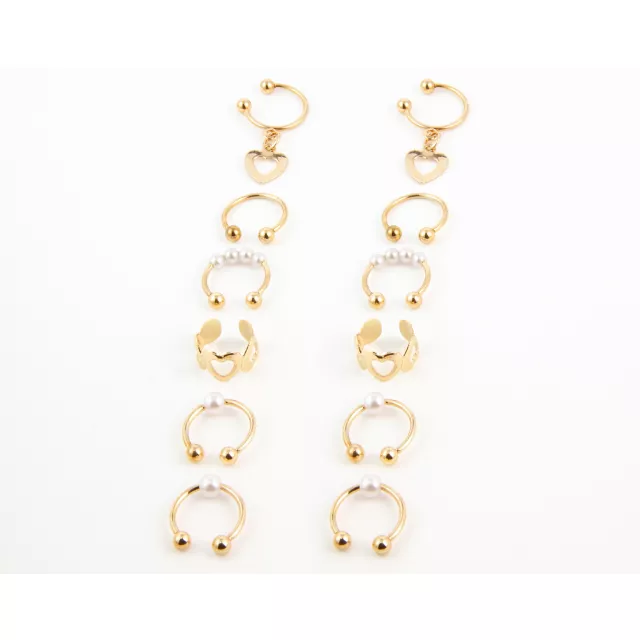 Multi-Pack Pearl-Effect Gold-Tone Ear Cuffs - 6 Pair at Spencer's