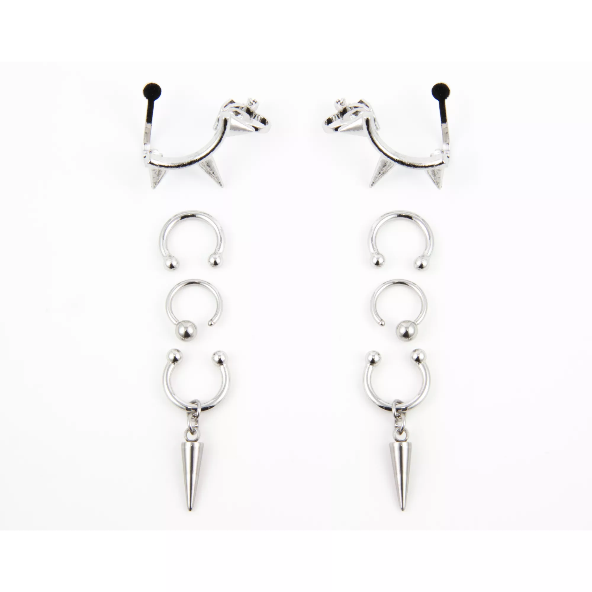 Multi-Pack Spiked Silver-Tone Ear Cuffs - 4 Pair