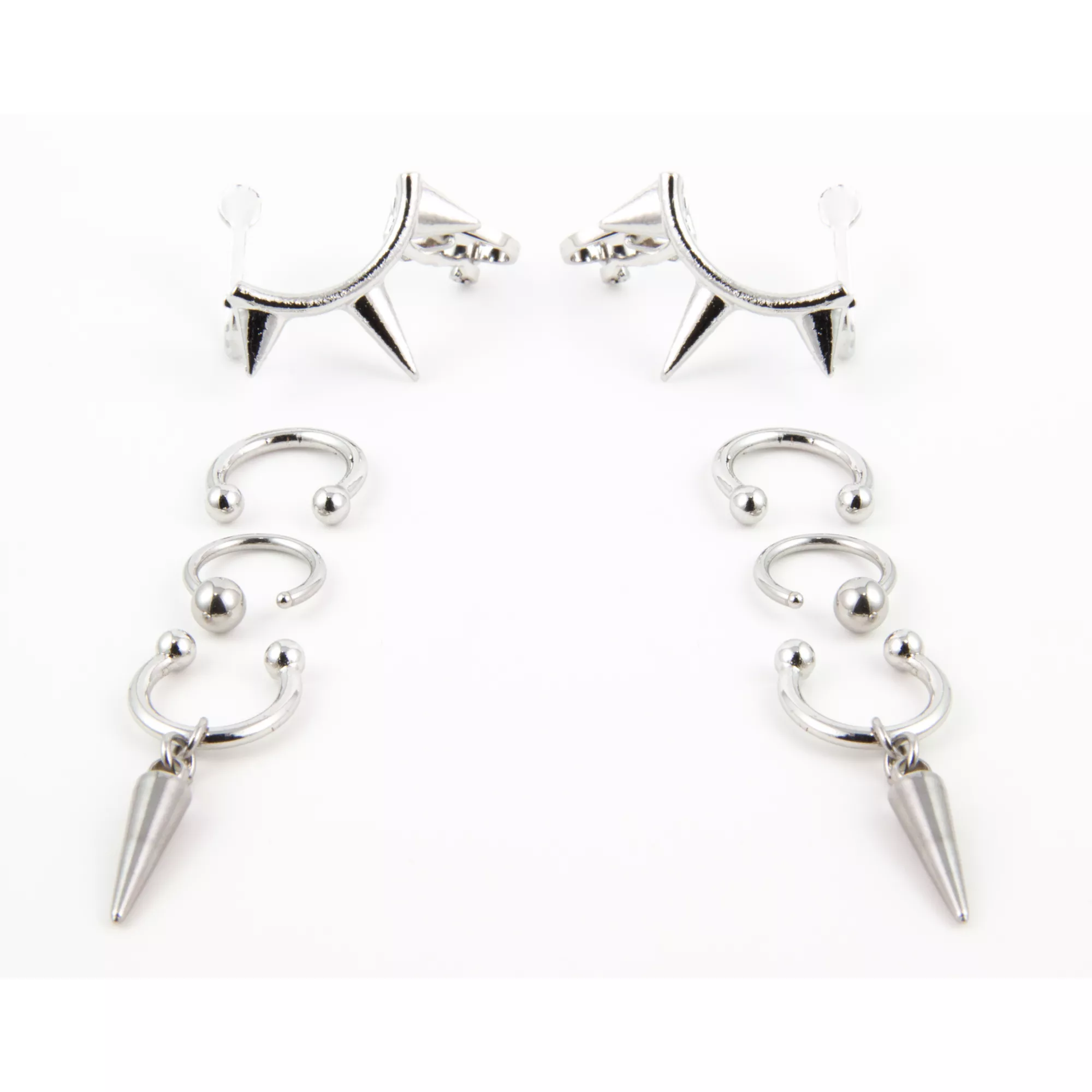 Multi-Pack Spiked Silver-Tone Ear Cuffs - 4 Pair