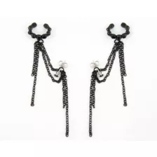 Black Drop Chain Earrings with Cuffs at Spencer's