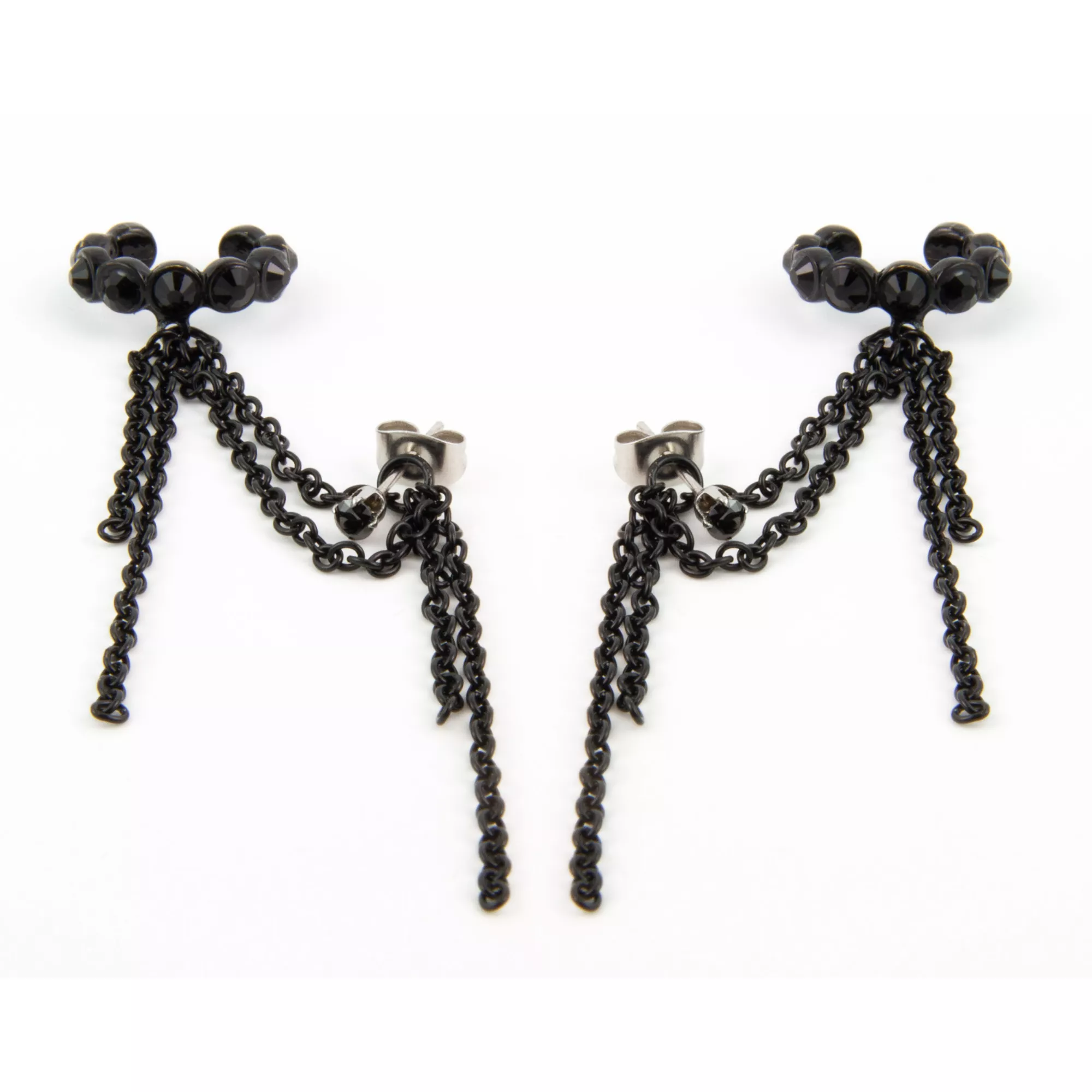 Black Drop Chain Earrings with Cuffs