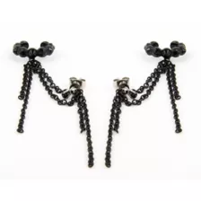 Black Drop Chain Earrings with Cuffs at Spencer's