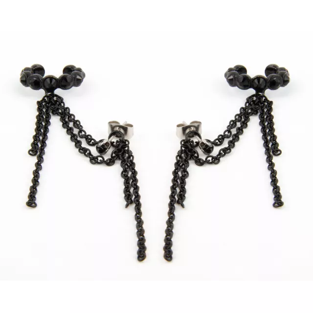 Black Drop Chain Earrings with Cuffs at Spencer's