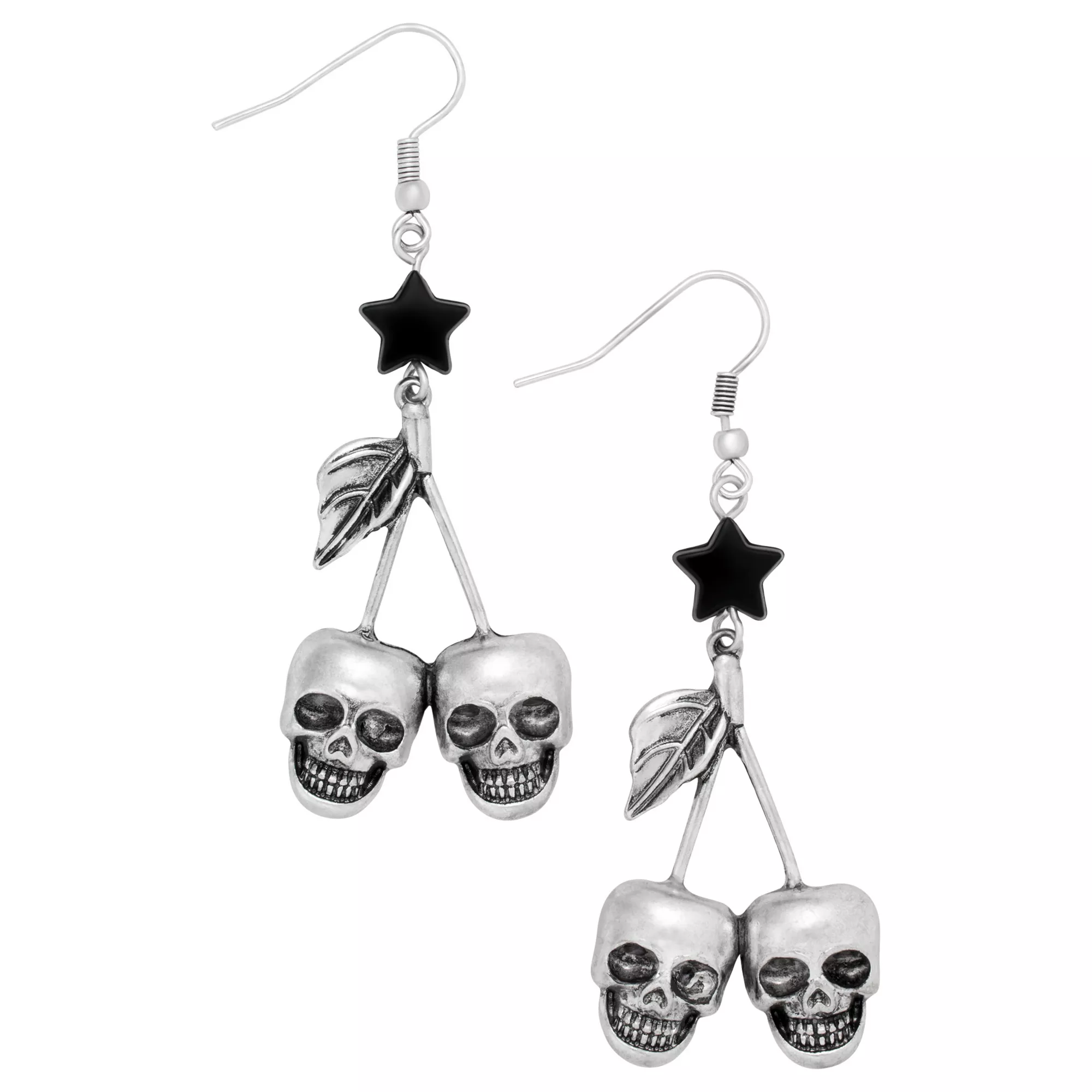 Black Star Skull Cherry Dangle Earrings