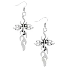Silver-Tone Flame Cross Dangle Earrings at Spencer's