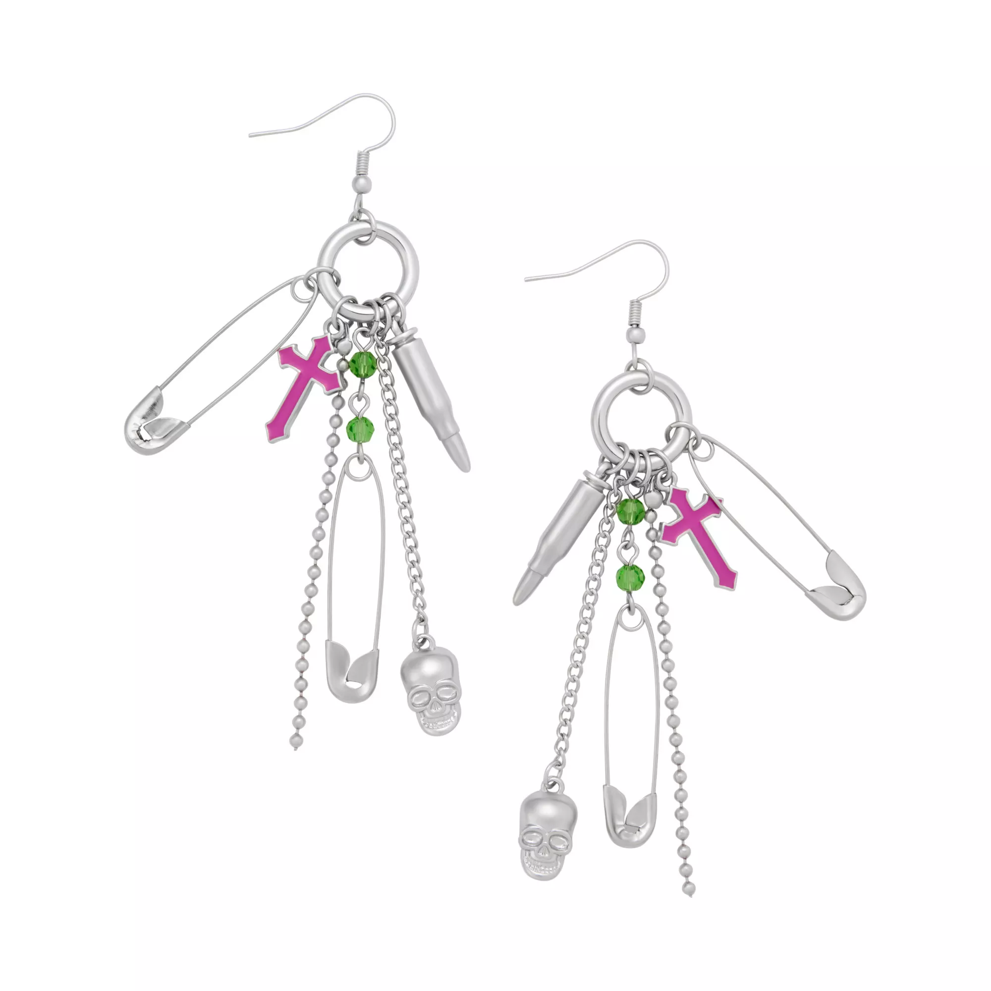 Skull and Cross Safety Pin Dangle Earrings at Spencer's