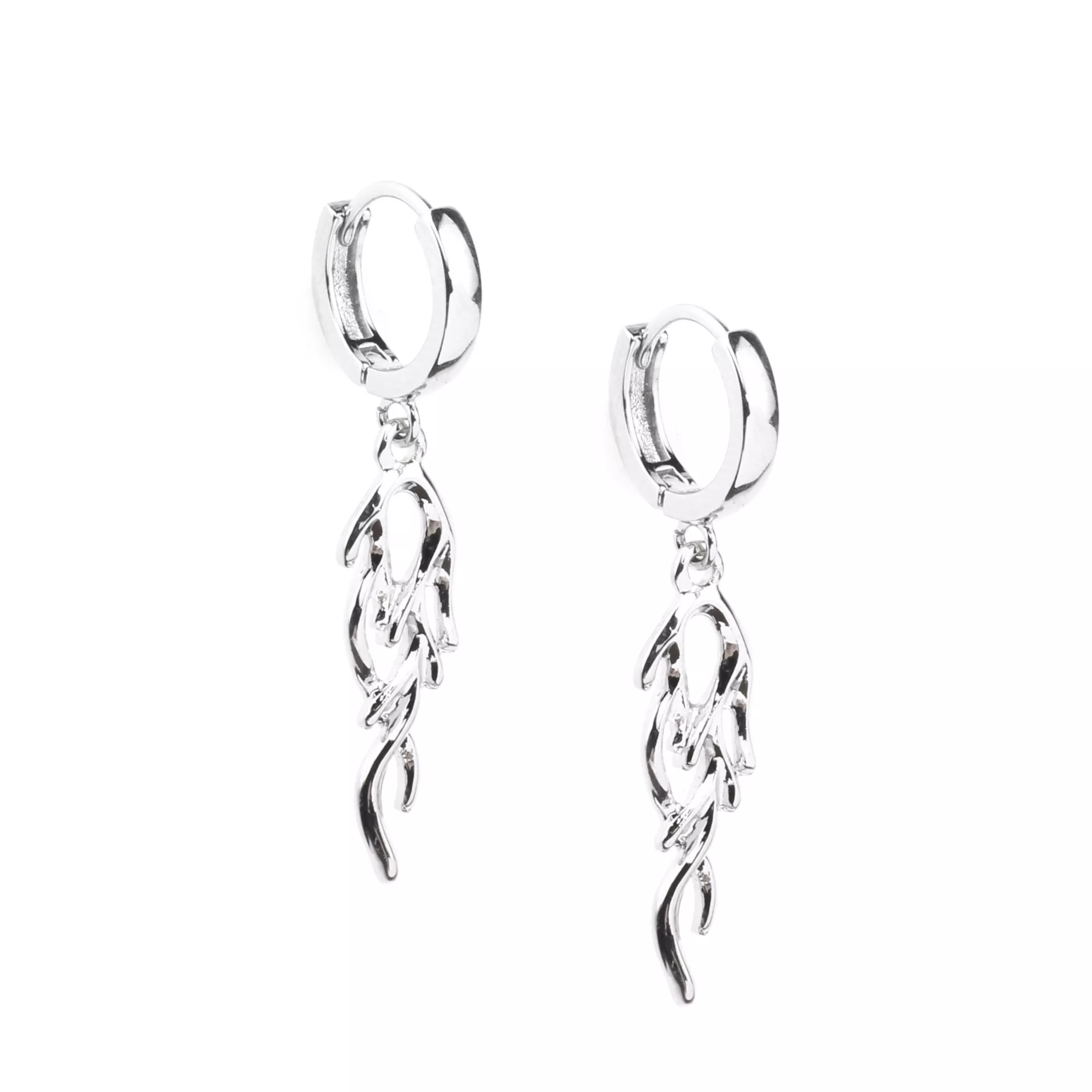 Flame Silver-Tone Dangle Huggie Hoop Earrings - 18 Gauge