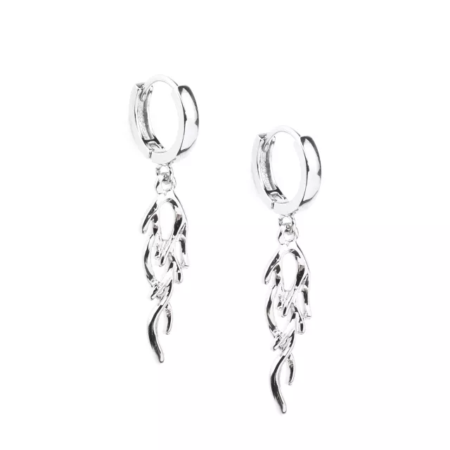 Flame Silver-Tone Dangle Huggie Hoop Earrings - 18 Gauge at Spencer's