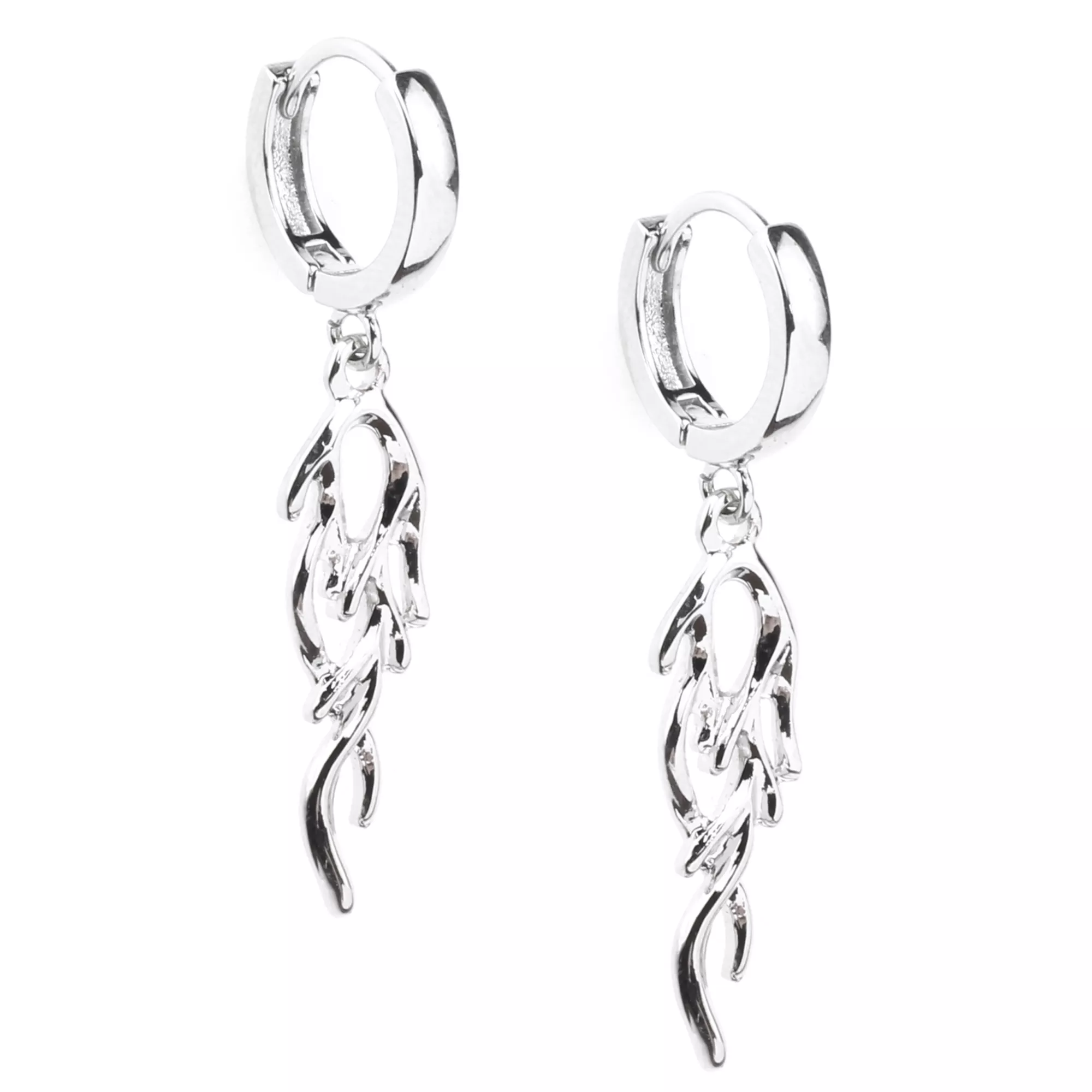 Flame Silver-Tone Dangle Huggie Hoop Earrings - 18 Gauge