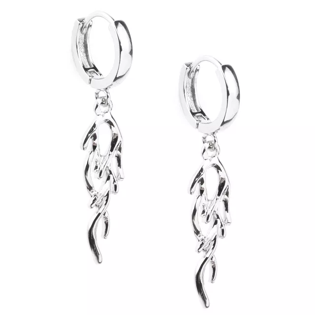 Flame Silver-Tone Dangle Huggie Hoop Earrings - 18 Gauge at Spencer's