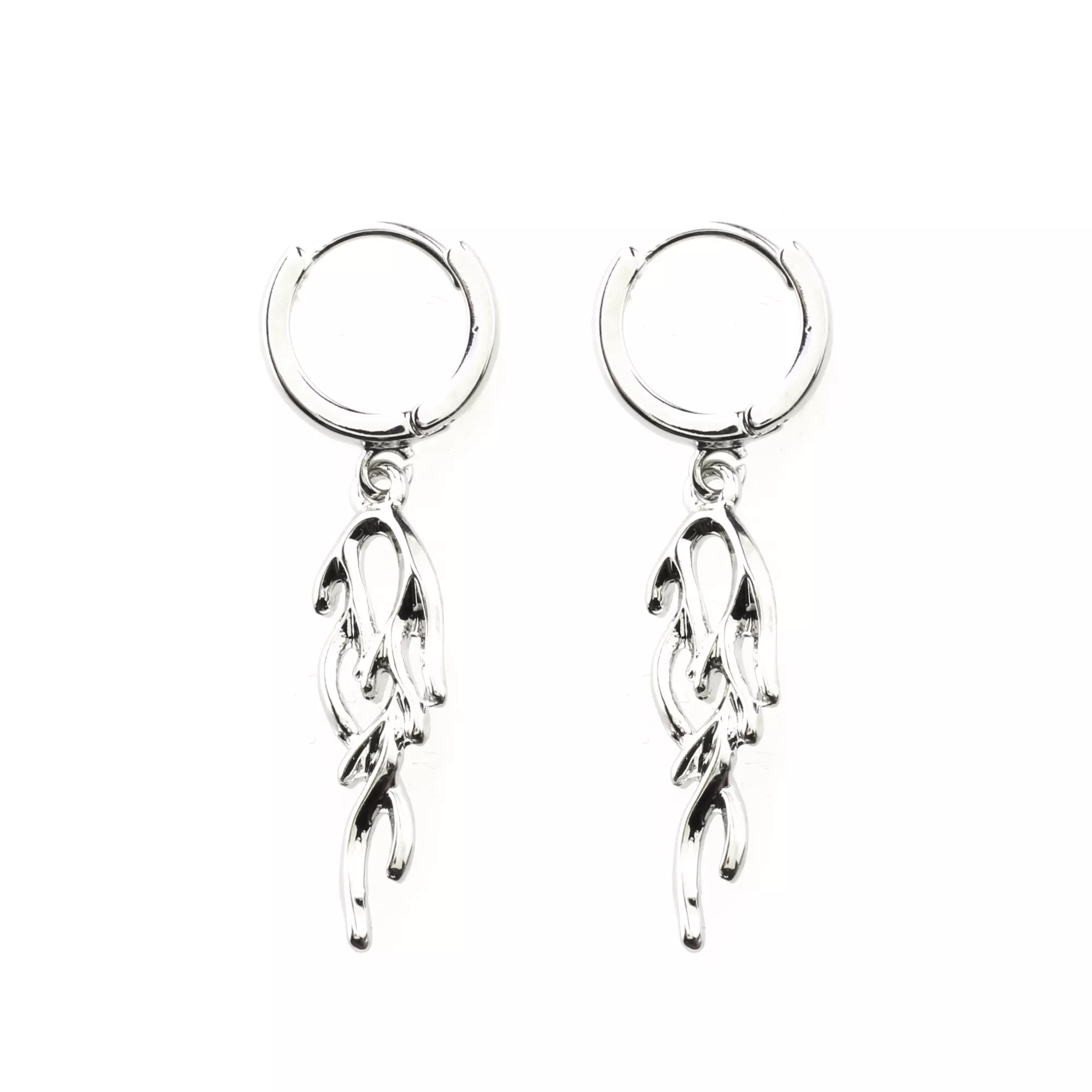 Flame Silver-Tone Dangle Huggie Hoop Earrings - 18 Gauge