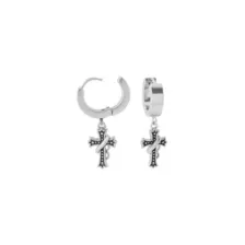 Biker Cross Silver-Tone Dangle Huggie Hoop Earrings - 18 Gauge at Spencer's