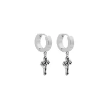 Biker Cross Silver-Tone Dangle Huggie Hoop Earrings - 18 Gauge at Spencer's