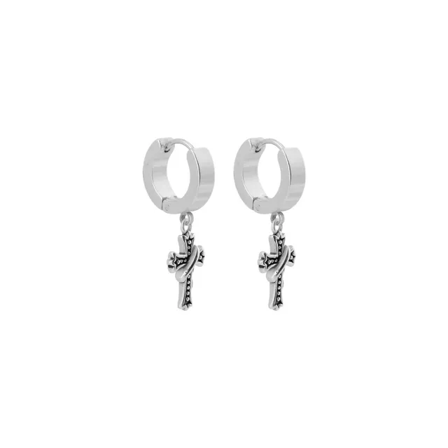 Biker Cross Silver-Tone Dangle Huggie Hoop Earrings - 18 Gauge at Spencer's