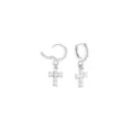 CZ Cross Silver-Tone Dangle Huggie Hoop Earrings - 18 Gauge at Spencer's