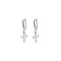 CZ Cross Silver-Tone Dangle Huggie Hoop Earrings - 18 Gauge at Spencer's