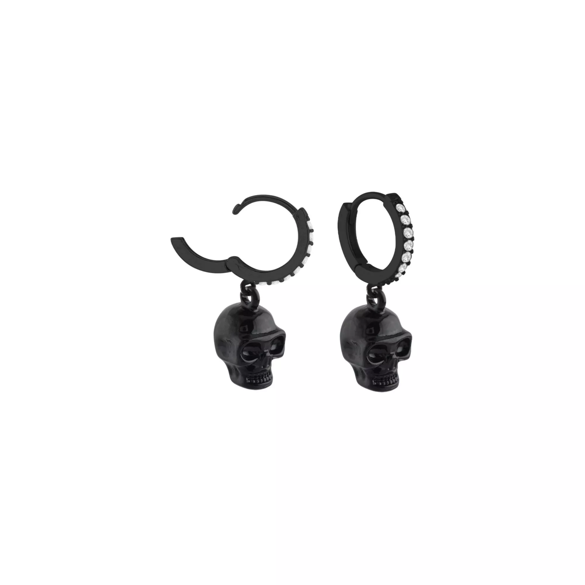 CZ Black Skull Titanium Dangle Huggie Hoop Earrings - 18 Gauge at Spencer's