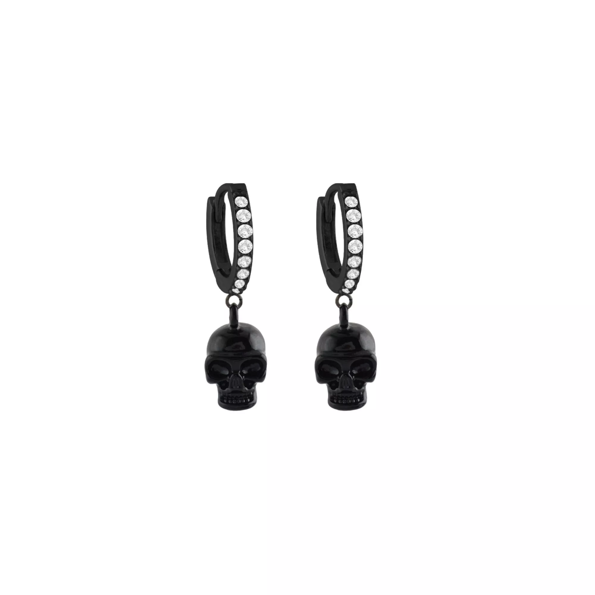 CZ Black Skull Titanium Dangle Huggie Hoop Earrings - 18 Gauge at Spencer's