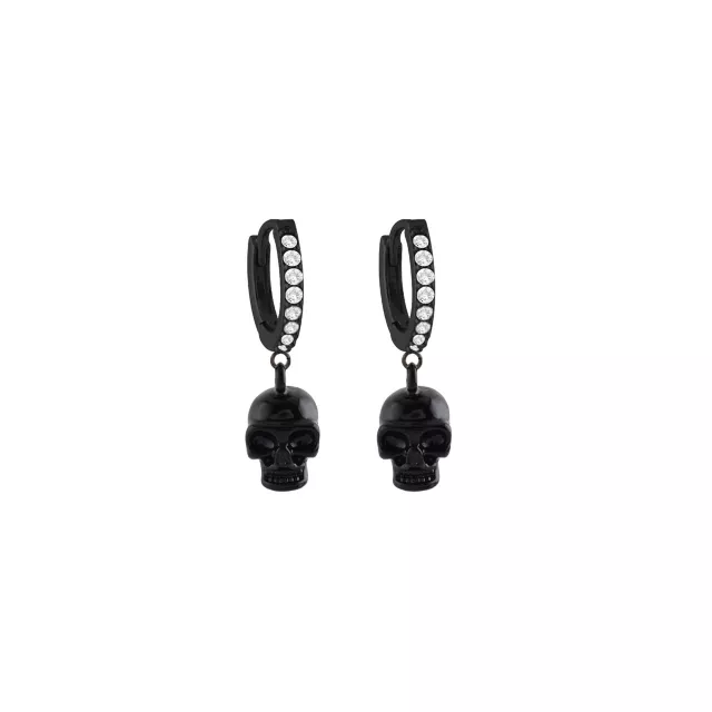 CZ Black Skull Titanium Dangle Huggie Hoop Earrings - 18 Gauge at Spencer's