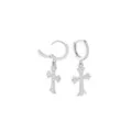 CZ Gothic Cross Silver-Tone Titanium Dangle Huggie Hoop Earrings - 18 Gauge at Spencer's