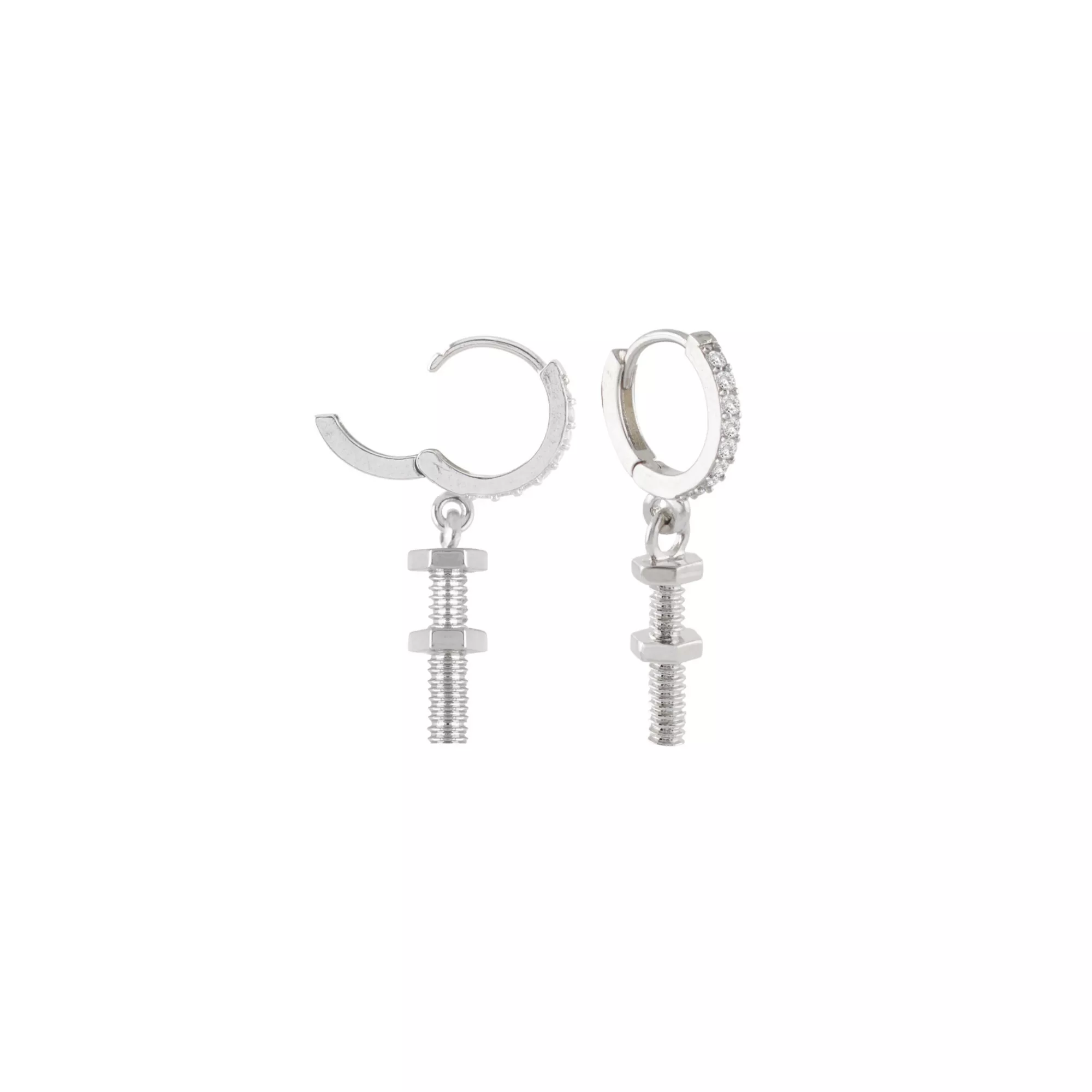 CZ Nuts and Bolts Titanium Dangle Huggie Hoop Earrings - 18 Gauge at Spencer's