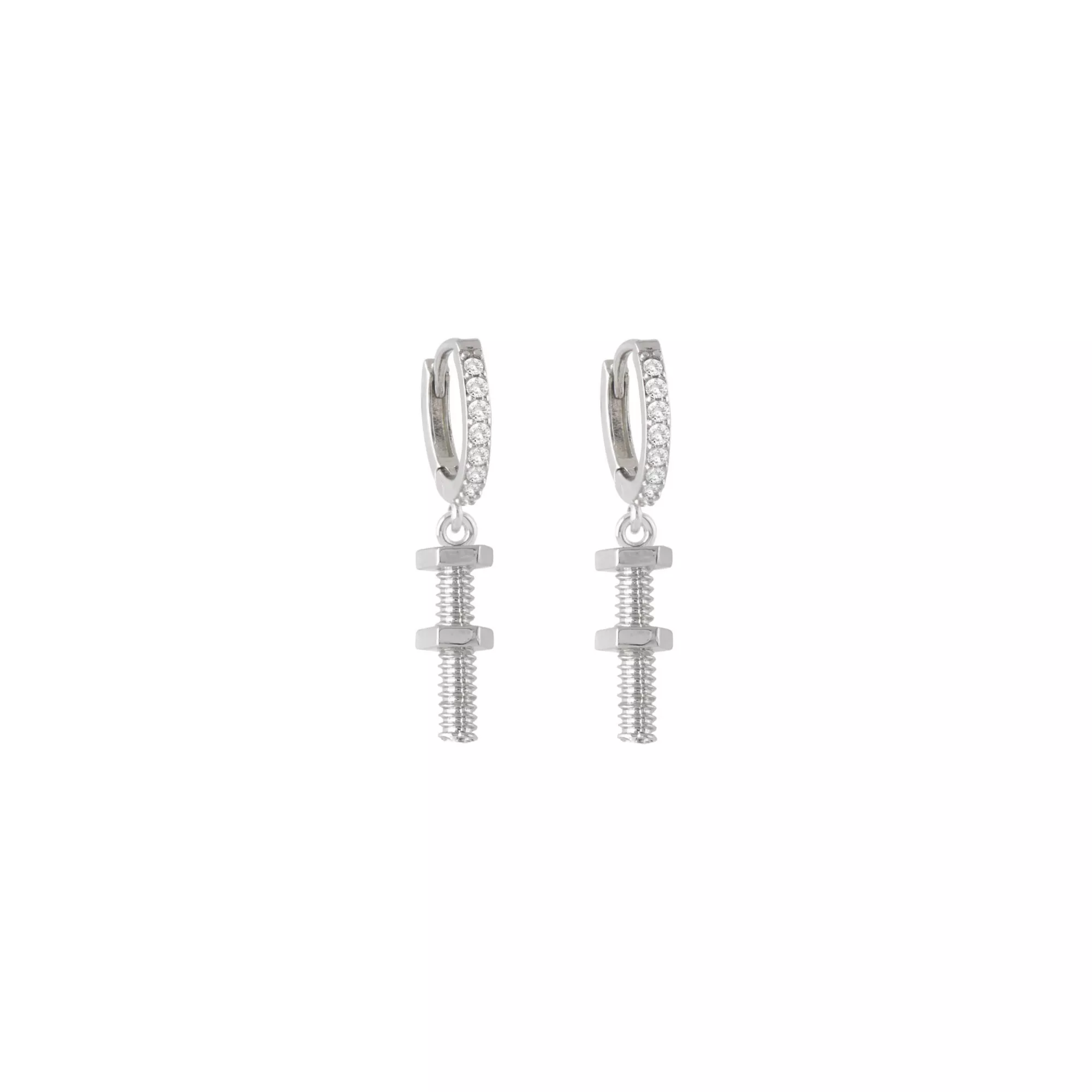 CZ Nuts and Bolts Titanium Dangle Huggie Hoop Earrings - 18 Gauge at Spencer's