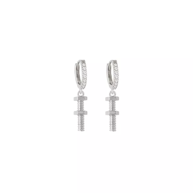 CZ Nuts and Bolts Titanium Dangle Huggie Hoop Earrings - 18 Gauge at Spencer's