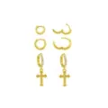 Multi-Pack Clear CZ Cross Dangle and Basic Gold-Tone Titanium Huggie Hoops 3 Pair - 18 Gauge at Spencer's