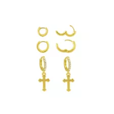 Multi-Pack Clear CZ Cross Dangle and Basic Gold-Tone Titanium Huggie Hoops 3 Pair - 18 Gauge at Spencer's
