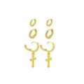 Multi-Pack Clear CZ Cross Dangle and Basic Gold-Tone Titanium Huggie Hoops 3 Pair - 18 Gauge at Spencer's