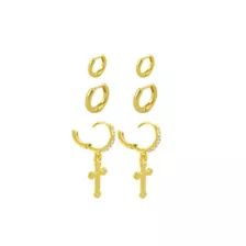 Multi-Pack Clear CZ Cross Dangle and Basic Gold-Tone Titanium Huggie Hoops 3 Pair - 18 Gauge at Spencer's