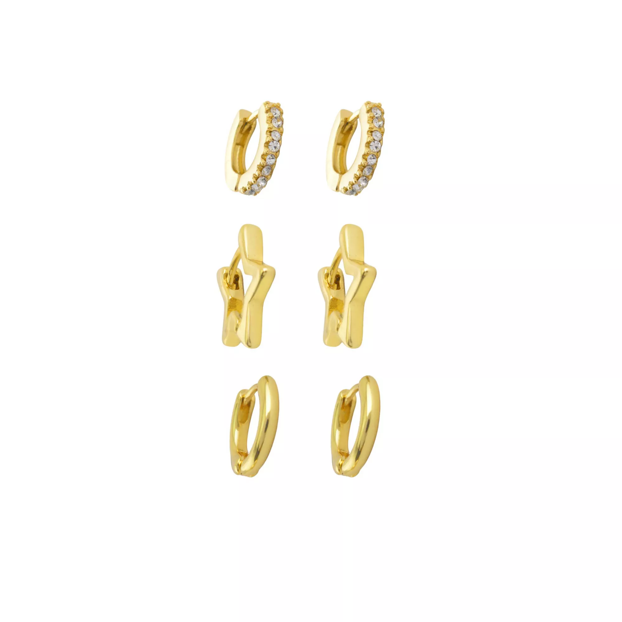 Multi-Pack Clear CZ Star and Round Gold-Tone Huggie Hoops 3 Pair - 18 Gauge