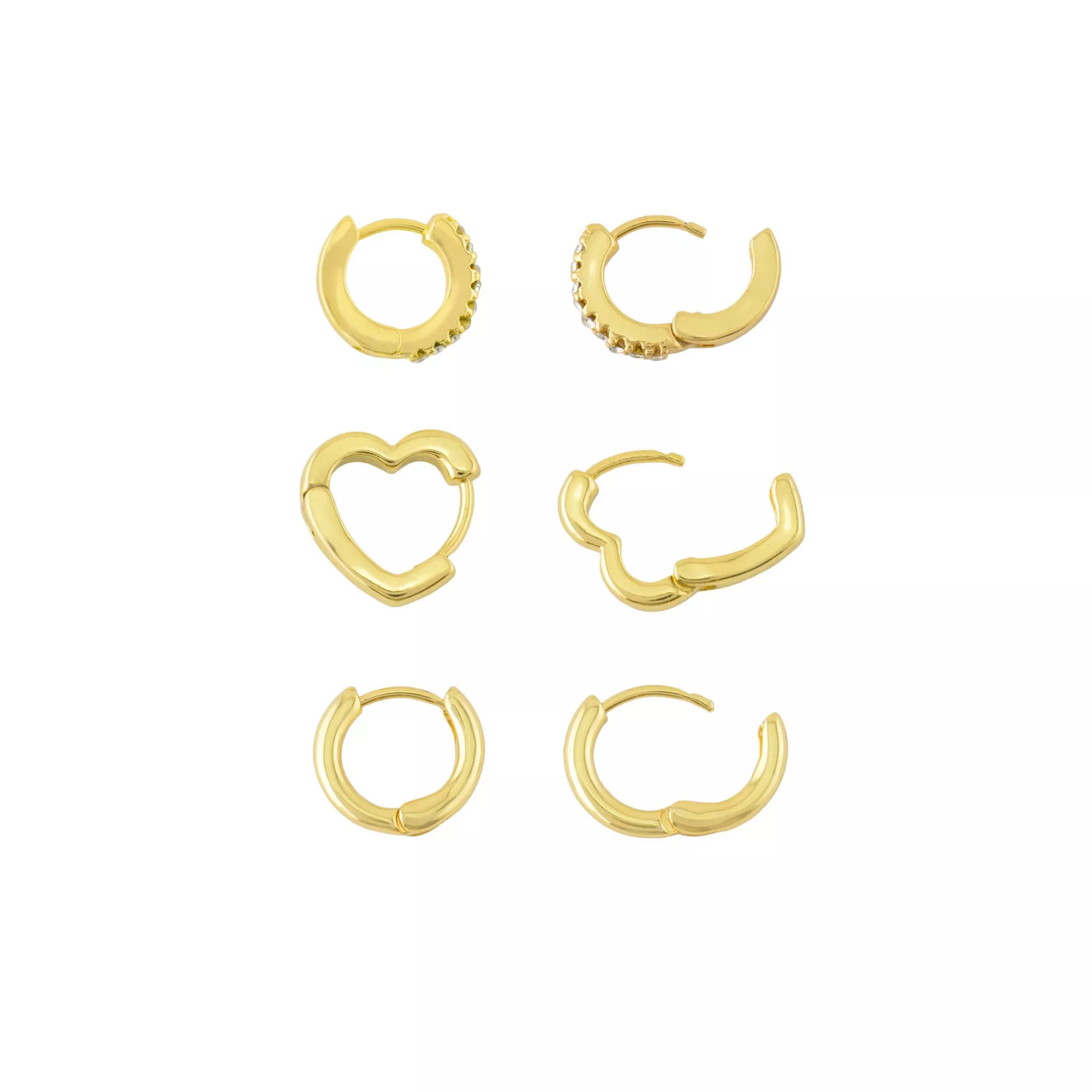 Multi-Pack Clear CZ Heart and Round Gold-Tone Titanium Huggie Hoops 3 Pair - 18 Gauge at Spencer's
