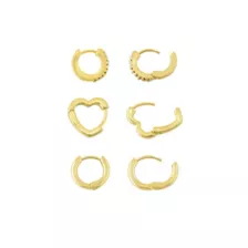 Multi-Pack Clear CZ Heart and Round Gold-Tone Titanium Huggie Hoops 3 Pair - 18 Gauge at Spencer's