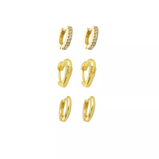 Multi-Pack Clear CZ Heart and Round Gold-Tone Titanium Huggie Hoops 3 Pair - 18 Gauge at Spencer's
