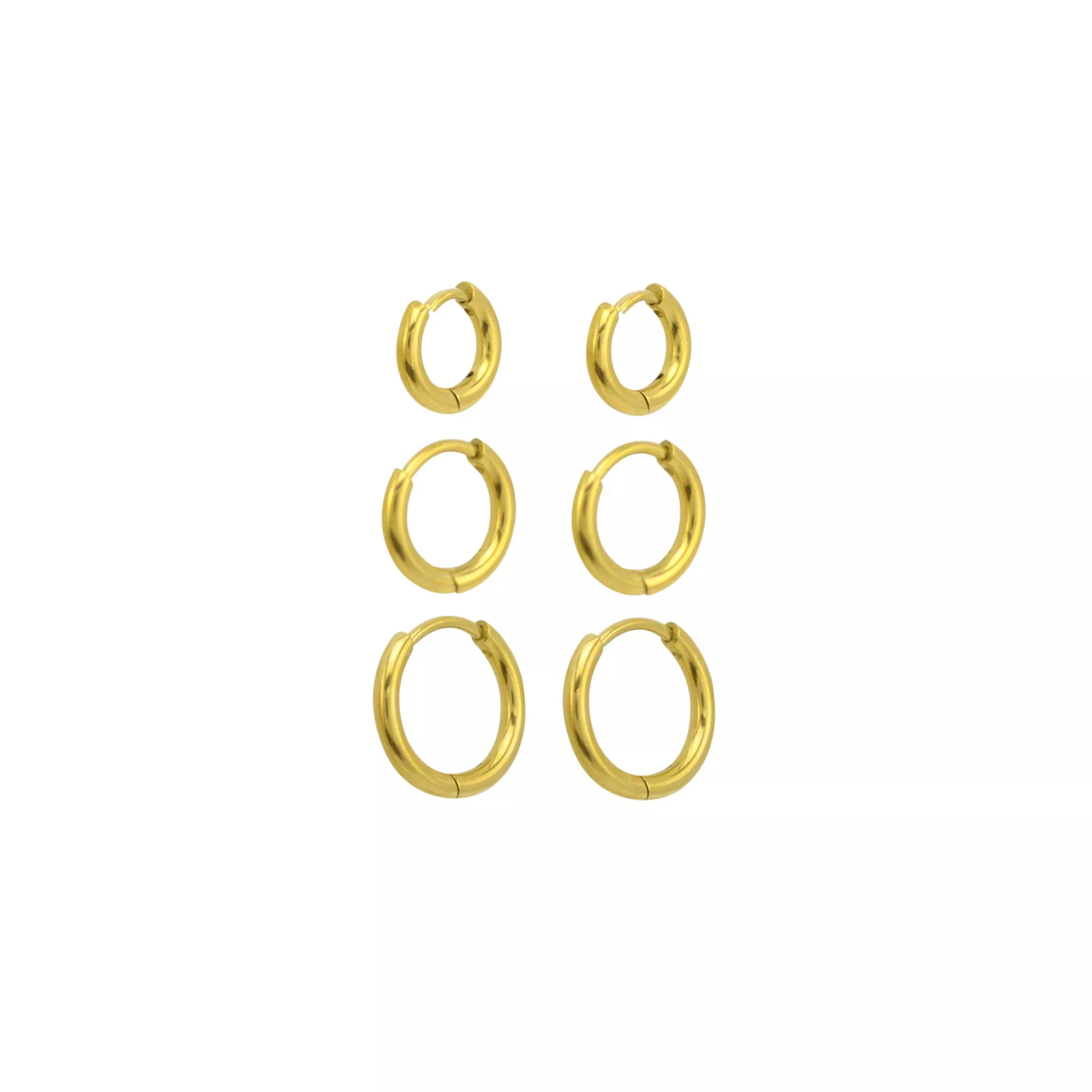 Multi-Pack Thick 6-10mm 14K Gold-Plated Huggie Hoops 3 Pair - 18 Gauge