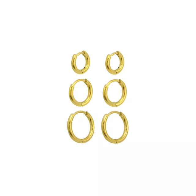 Multi-Pack Thick 6-10mm 14K Gold-Plated Huggie Hoops 3 Pair - 18 Gauge at Spencer's