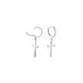 CZ Large Cross Silver-Tone Titanium Dangle Huggie Hoop Earrings - 18 Gauge at Spencer's