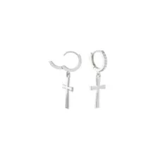 CZ Large Cross Silver-Tone Titanium Dangle Huggie Hoop Earrings - 18 Gauge at Spencer's
