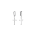 CZ Large Cross Silver-Tone Titanium Dangle Huggie Hoop Earrings - 18 Gauge at Spencer's