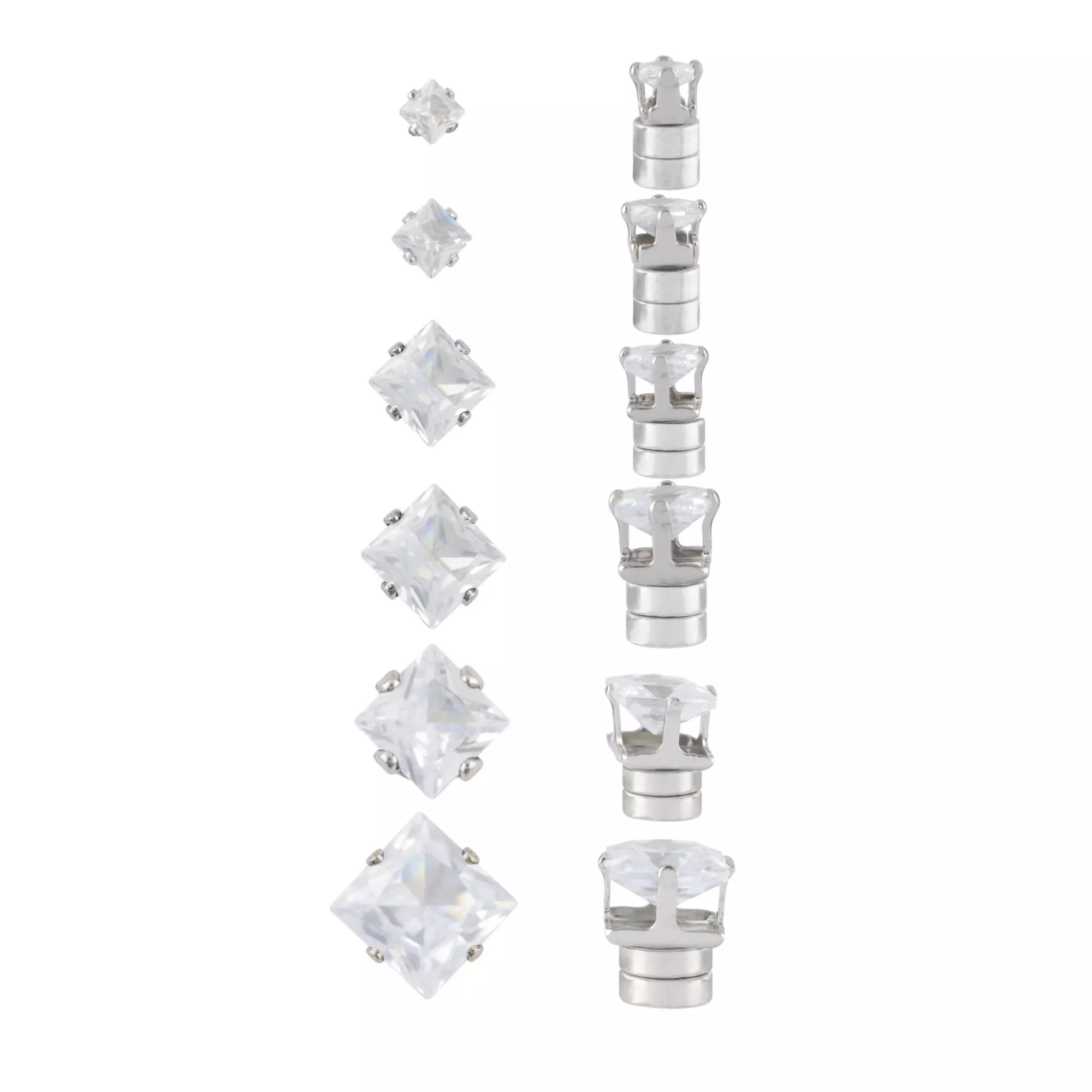 Multi-Pack Square CZ Magnetic Fake Stud Earrings - 6 Pair at Spencer's