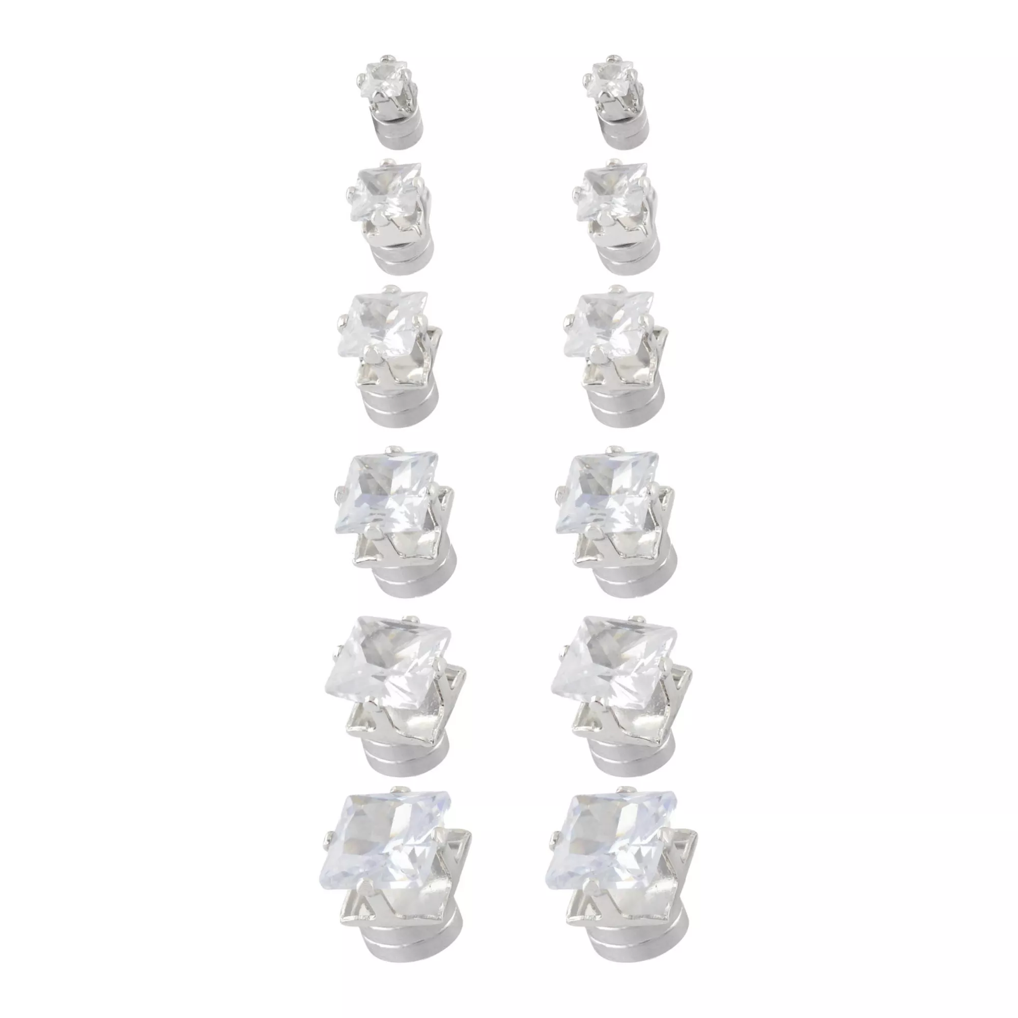 Multi-Pack Square CZ Magnetic Fake Stud Earrings - 6 Pair at Spencer's