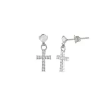 CZ Cross 14K White Gold-Plated Titanium Dangle Stud Earrings - 20 Gauge at Spencer's