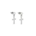 CZ Cross 14K White Gold-Plated Titanium Dangle Stud Earrings - 20 Gauge at Spencer's