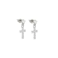 CZ Cross 14K White Gold-Plated Titanium Dangle Stud Earrings - 20 Gauge at Spencer's