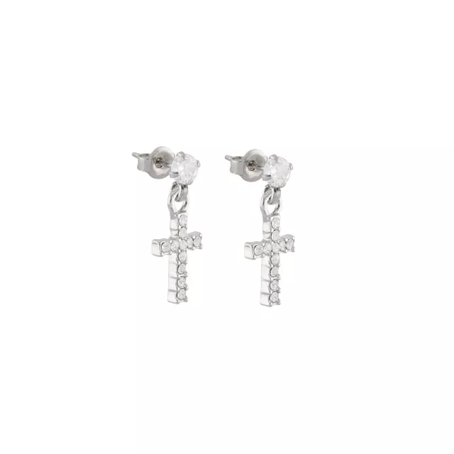 CZ Cross 14K White Gold-Plated Titanium Dangle Stud Earrings - 20 Gauge at Spencer's