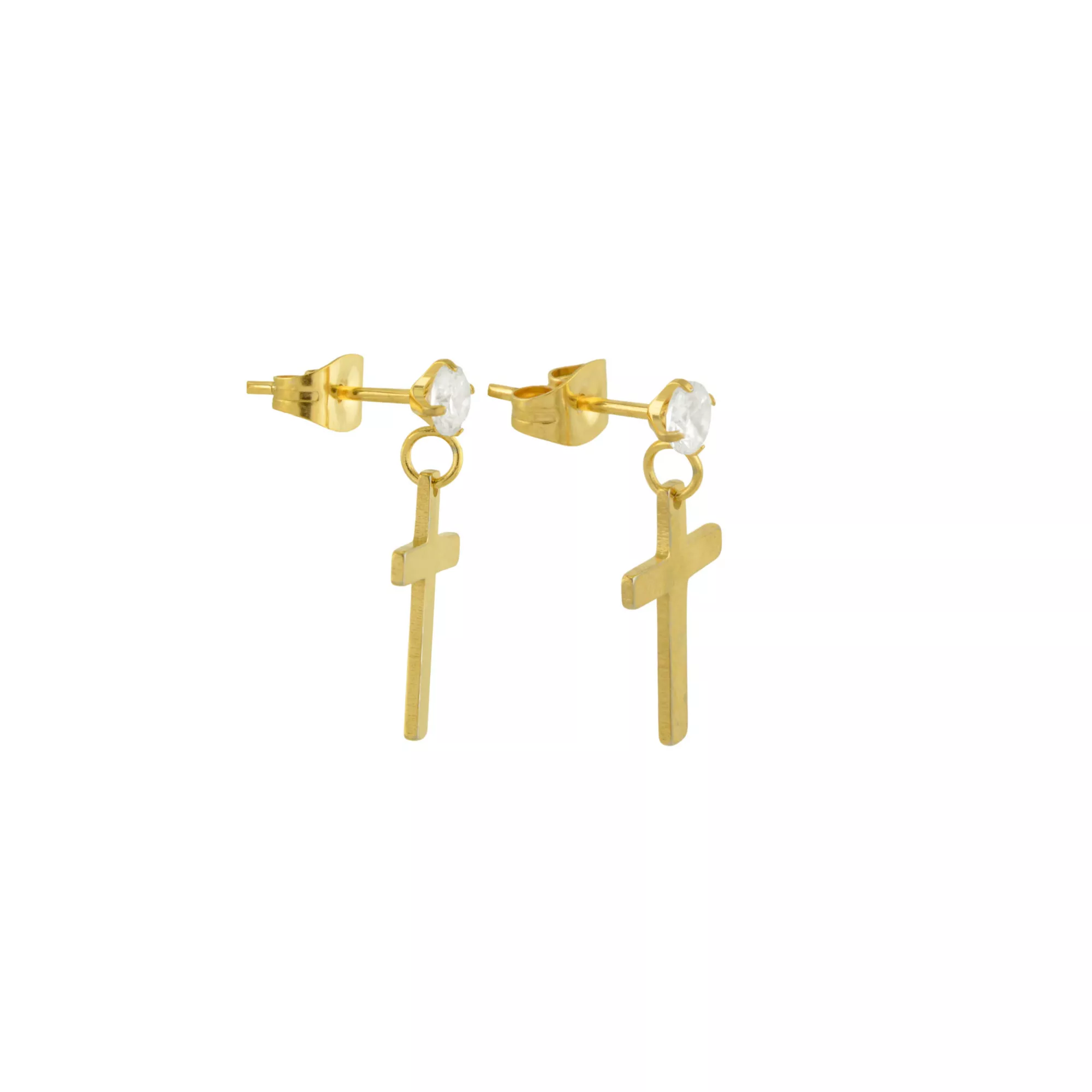 Round CZ Gold-Plated Cross Titanium Dangle Stud Earrings - 20 Gauge at Spencer's