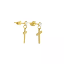 Round CZ Gold-Plated Cross Titanium Dangle Stud Earrings - 20 Gauge at Spencer's