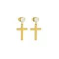 Round CZ Gold-Plated Cross Titanium Dangle Stud Earrings - 20 Gauge at Spencer's